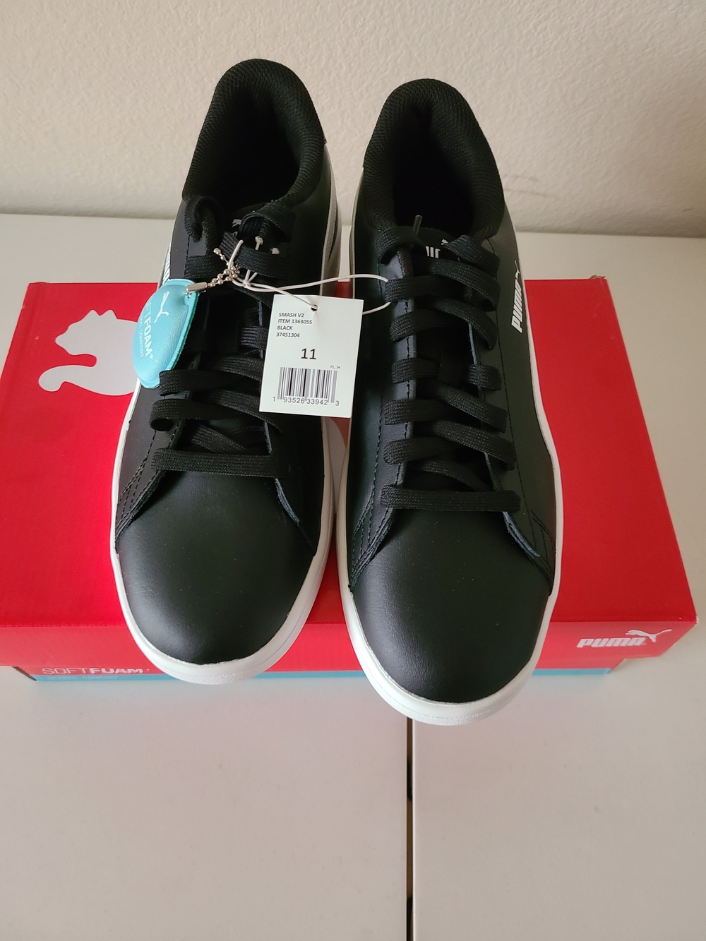 Puma Smash V2 Black/White Low-Top Sneakers Men's 11 Style 37451304
